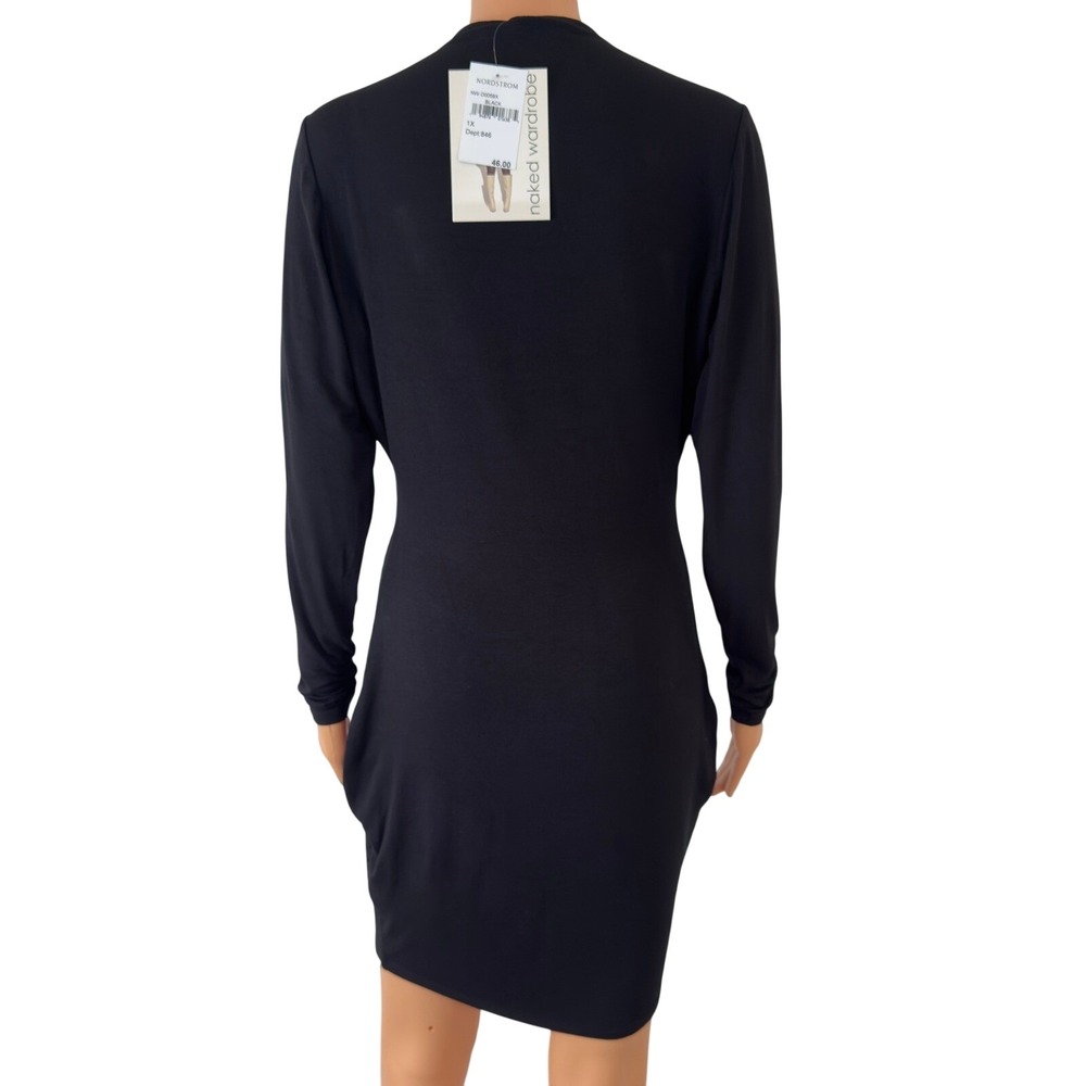 Naked Wardrobe 1X Black Mock Neck Long Sleeve Bodycon Mini Dress 1X NEW Dress - Picture 3 of 11